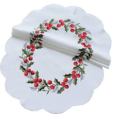 Manor Luxe Holly Berry-12Rnd-Doilies-Set of 4
