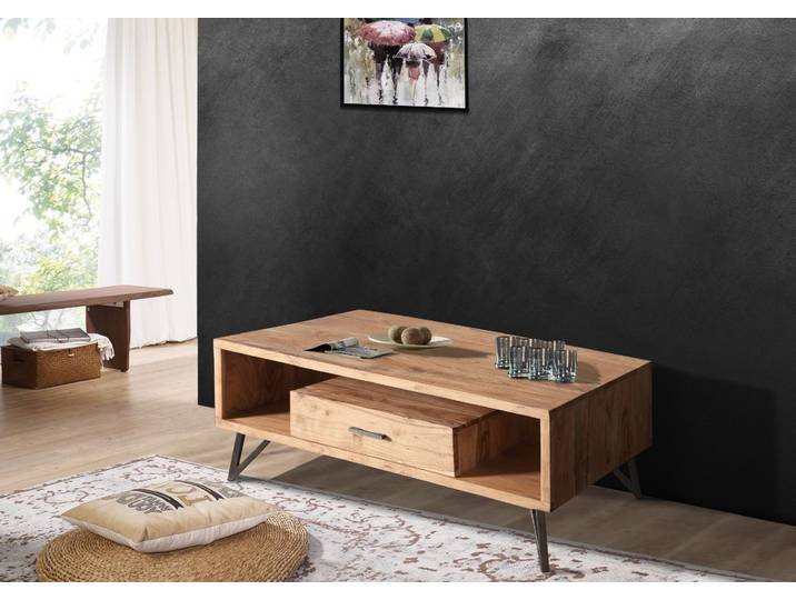 Couchtisch Hudson aus massivem Akazienholz mit Schublade – Montierte Lieferung – 3%-Vorkasse-Rabatt