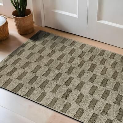 World Rug Gallery Checkerboard Block Power Loomed Soft Shag High-Low Indoor Area Rug