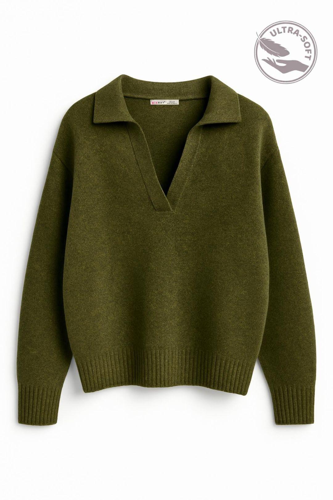 Dicker Strickpullover mit lässiger Passform und Hemdkragen