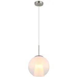 LED Pendelleuchte Hängelampe Esszimmerlampe Nickel Glaskugel opal H 120 cm