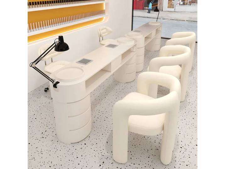 Table à ongles de style crème, esthétique simple, table à ongles minimaliste, manucure de luxe, unique, Nageltisch Mit Absaugung, mobilier de salon