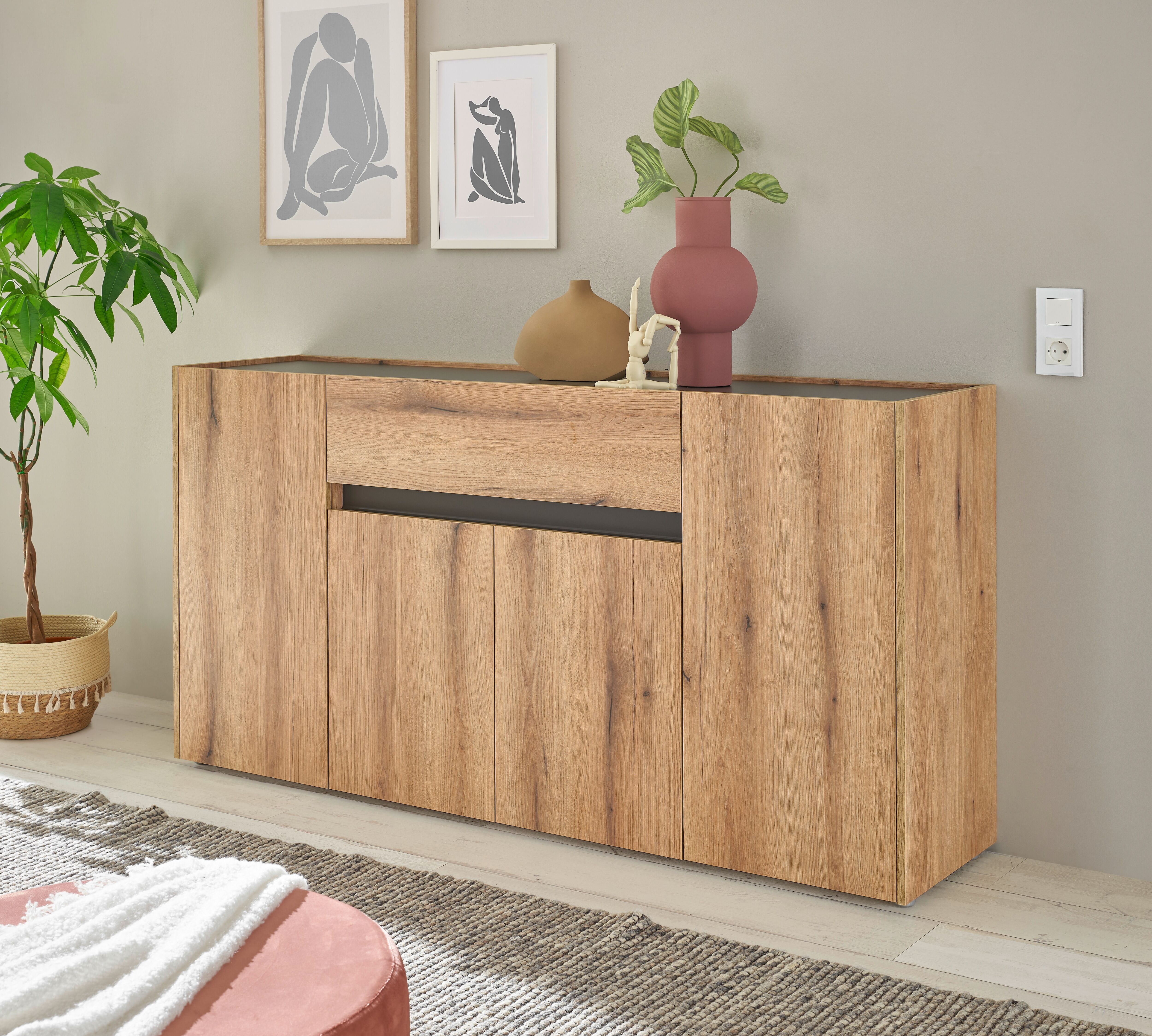 Sideboard HOME AFFAIRE "City/Giron", beige (eichefarben, anthrazit), B:170cm H:84cm T:40cm, Sideboards, Sideboard, Breite ca. 170 cm