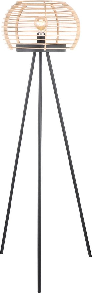 Lindby Ediz moderne vloerlamp in zwart en hout voor woonkamer of eetkamer