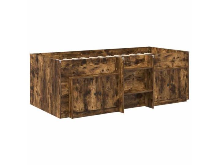 KTHLBRH Bettgestell Loft mit 3-teiligem Möbelstück, Eichenholz, rauchfarben Technisches Holz, mit Leiter, platzsparendes Design, 193 x 96 x 68,5 cm