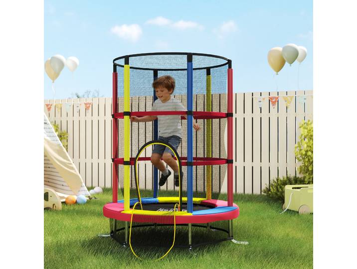 HOMCOM Trampoline Enfants Ø160cm Filet Sécurité Pieds Multicolore