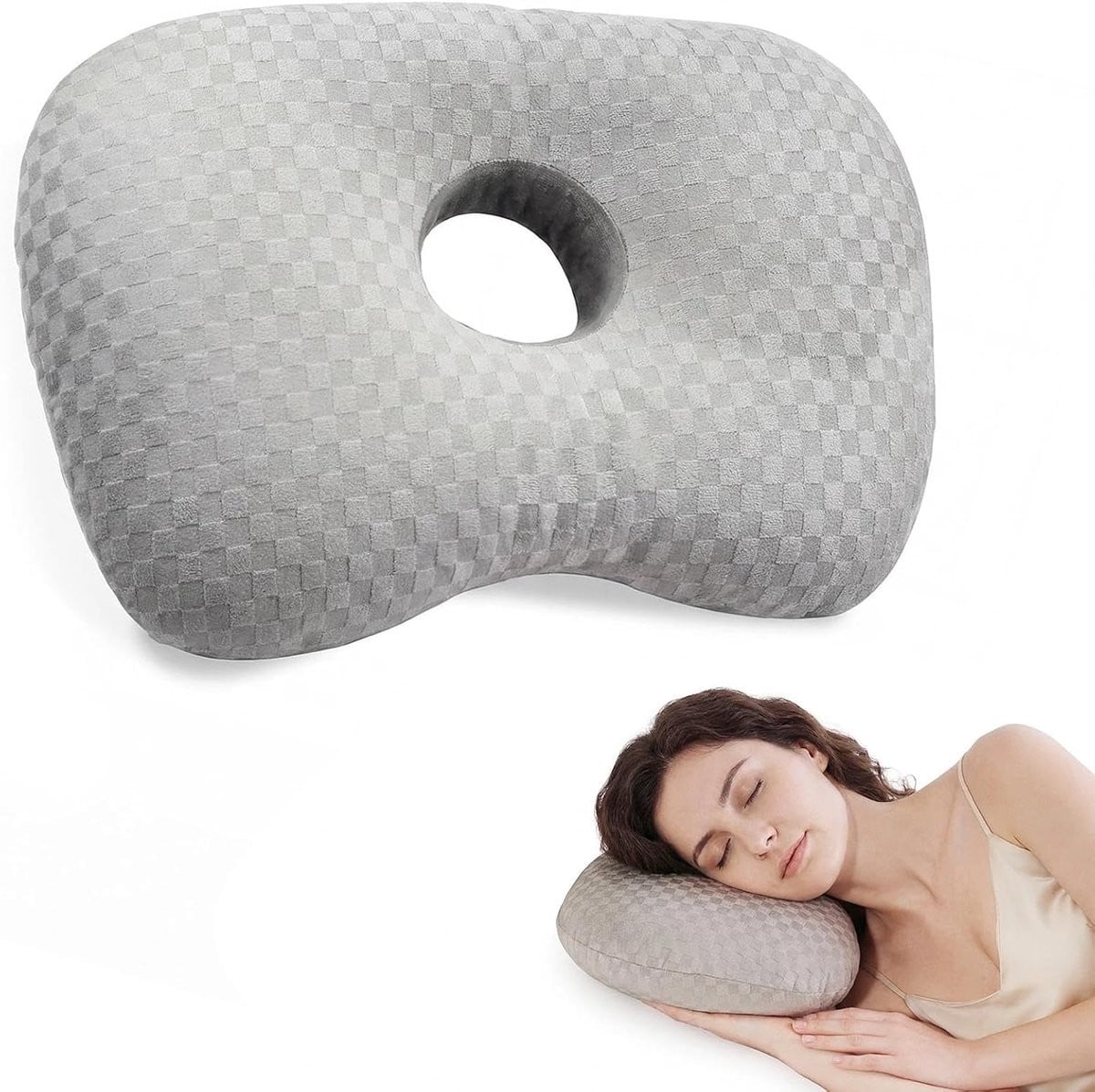 Donutkussen voor Piercings met Oorgat voor Pijnverlichting en Comfort, Grijs