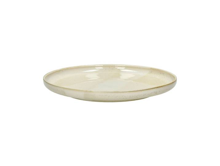Assiette à dessert en porcelaine beige, ronde, bord relevé - Poma