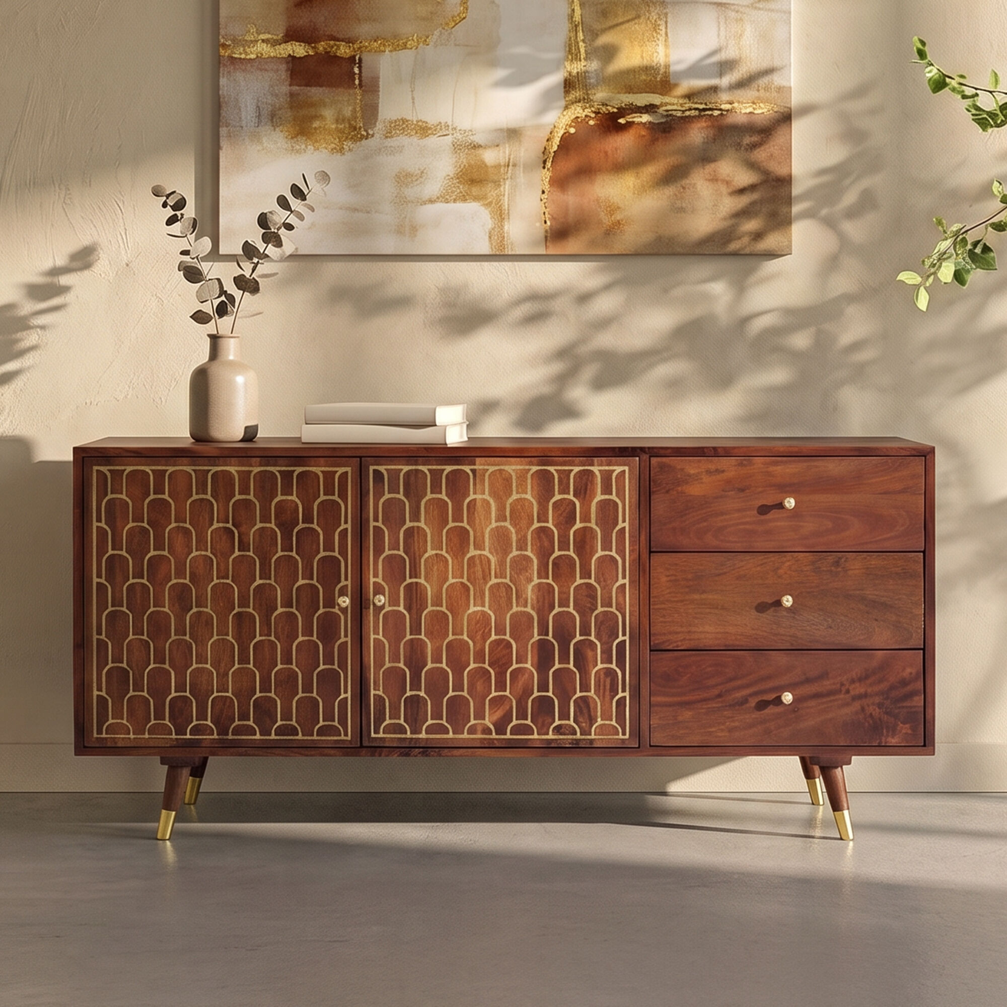 LUMZ Retro dressoir mangohout goud 145x45x75cm