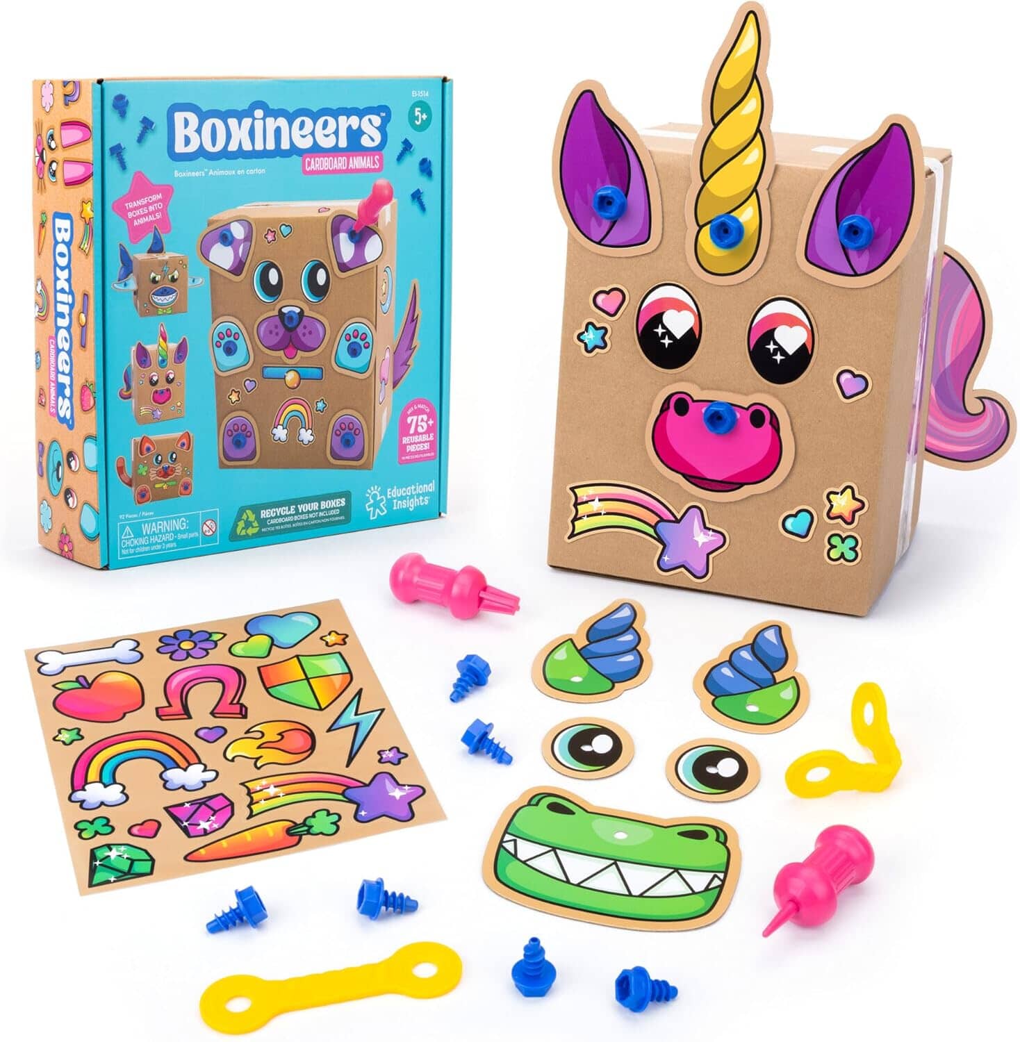 Learning Resources Boxineers Cardboard Animals: Transform Boxes INTO Animals! (Mix & Match 75+ Reusable Pieces!) - Ages 5+ - Educational Toy Learning Resources