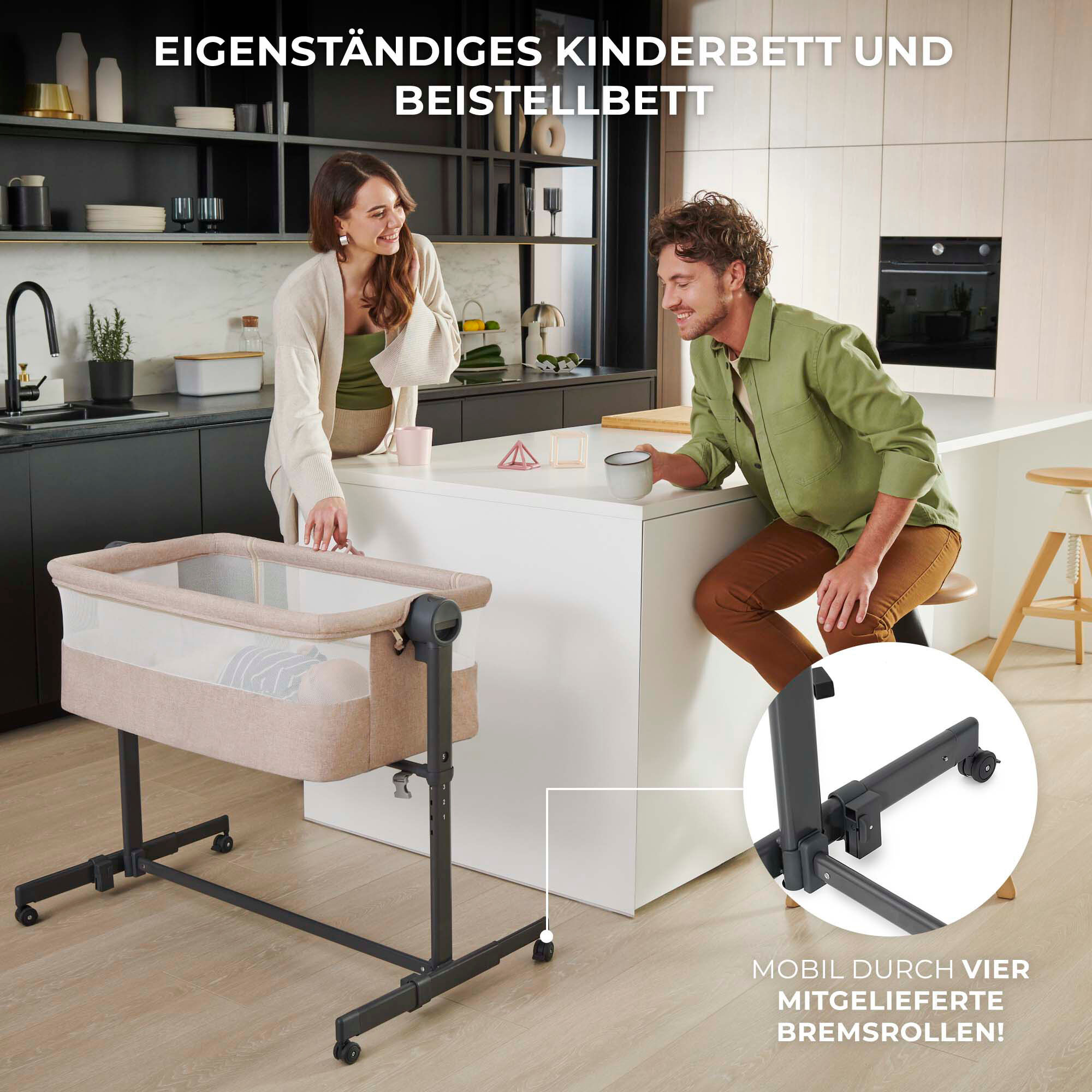 Beistellbett KINDERKRAFT "Neste Up 2", Baby, Gr. Liegefläche B/L: 46cm x 81cm, kein Härtegrad, beige (natur beige), Kunststoff, Polyester, Babybetten Beistellbett, Topseller