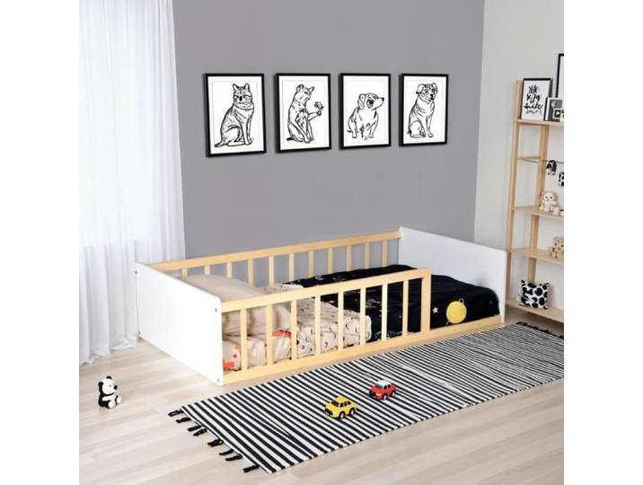 LIT 80x160 PILOU avec sommier / Blanc et Bois clair