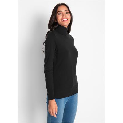 Rollkragenpullover BONPRIX "Feinstrick-Rollkragenpullover", Damen, Gr. 40/42 (M), schwarz, Feinstrick, Obermaterial: 70% Baumwolle, 30% Polyamid, unifarben, schmal normal, ohne Ausschnitt, Rippbündchen, Pullover Rollkragenpullover, aus...