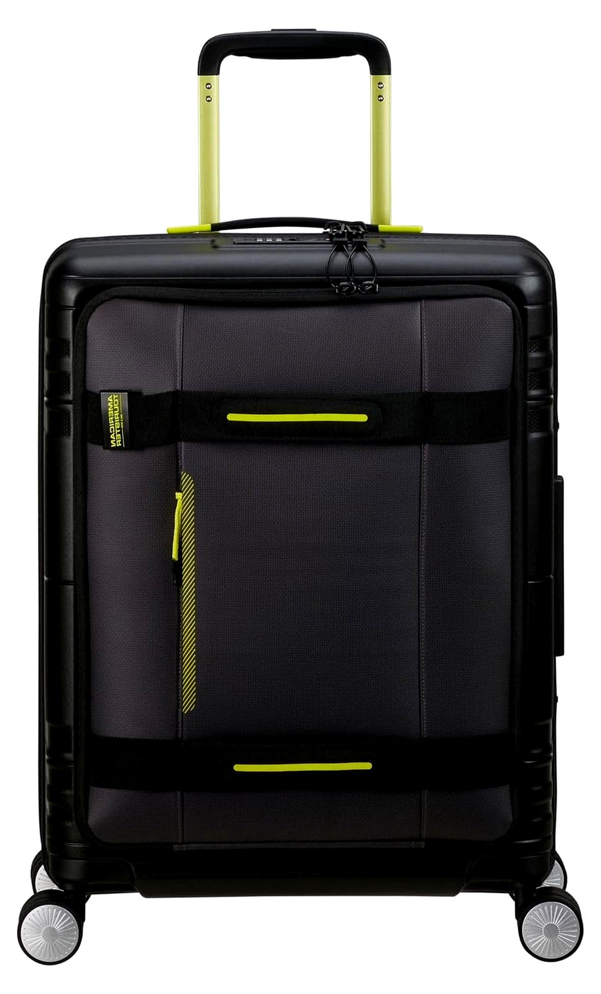 Tourister mit Laptopfach Hello Cabin Spinner 55/20 Exp Coated Trolley Black/Lime schwarz
