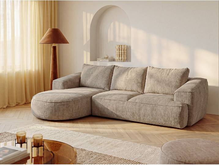 Sofa mit Ecke Links aus Chenille-Stoff in Taupe LICANU