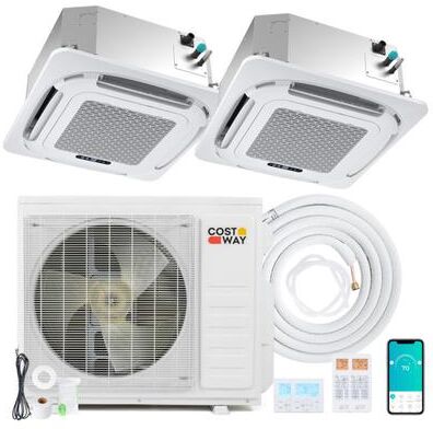 Costway X-Pro 27000 BTU 2 Zone 24 SEER2 Ceiling Cassette Mini Split AC-18K + 18K