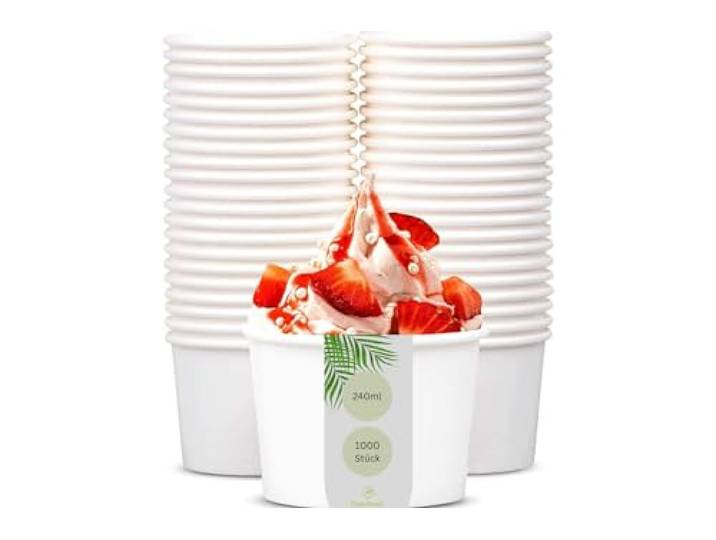 DeinPack 1000 Eisbecher 240 ml Universal Karton weiß unbedruckt rund Umweltfreundlich, Universal Karton, Für Eis, Dessert, Fingerfood, Vorspeisen, Snacks, Weiß unbedruckt, Rund
