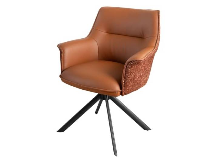 Riess Ambiente Stuhl LE Grand - Cognac - Strukturstoff Echtleder Metall Auto-Return-Funktion, hoher Komfort, bequeme Polsterung, langlebig, stabil