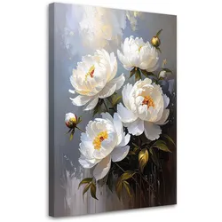 WANDBILD, Weiße Pfingstrosenblüten Pflanzen