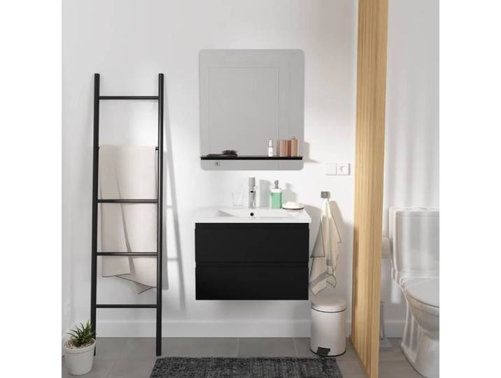 Ensemble meuble simple vasque 60cm avec vasque et miroir SORRENTO Noir
