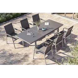 KETTLER BasicPlus Garten-Essgruppe, 6 Personen, ausziehbar, 180-240cm, Alu/Textilene, Stapelsessel