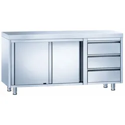 Trento Edelstahl Arbeitsschrank PREMIUM 1800 x 700 mm mit 3 Schubladen rechts