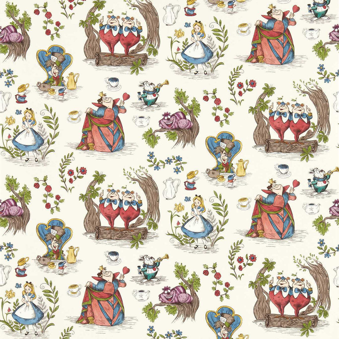 Sanderson Alice in Wonderland Hundreds and Thousands 10.05m x 68.6cm Matte Wallpaper Roll Green;Beige;Blue 10.05cm L