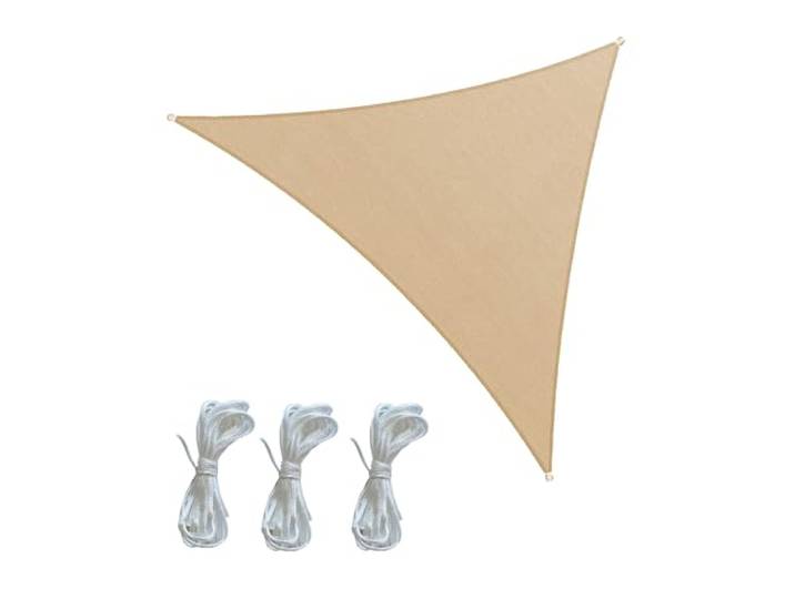 Rebecca Mobili Wasserdichtes Sonnensegel, Dreieckiges Sonnenmarkise, Dunkelbeige, Polyester Stahl, Inklusive Seilen, Einfacher Zusammenbau - Maße: 5x5x5 m - Art. RE6975