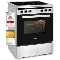 Exquisit Induktions-Standherd EHI 60-3.1 Inox | Energieeffizienzklasse A | 64,3 l Garraum | Glaskeramik Kochfeld | Induktions-Standherd 60 cm