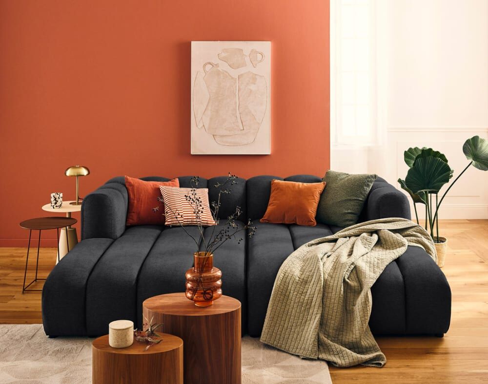 Best Mobilier Debbie - canapé modulable droit 3 places avec double méridienne - Noir 226x70x179cm