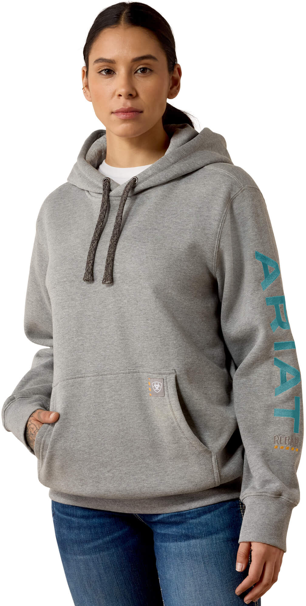 Women's Rebar Graphic Hoodie in Heather Grey, Size: 2X by Ariat