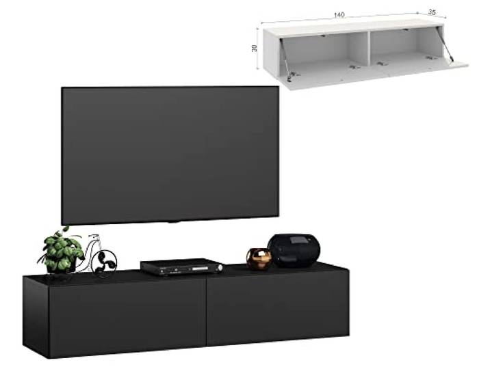 4housedesign® TV Board Lowboard Hängend Fernsehschrank tv Sideboard Wohnzimmer Lowboard Wohnzimmer fernsehregal tv Board Hängend tv Shrank tv 55 Zoll - TV Lowboard Schwarz Mat 140cm