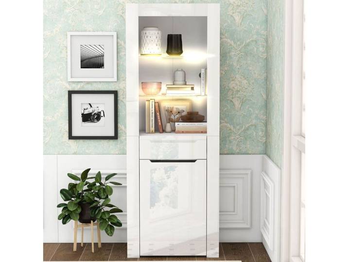 Vitrine LED Blanc Brillant Vitrine Moderne FloraGrace Pour Salon Et Bureau A Monter Soi-Même 60x35 5x165cm