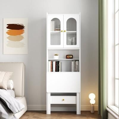 Folding Convertible Desk Cabinet with Shelf and Drawer for Home Office