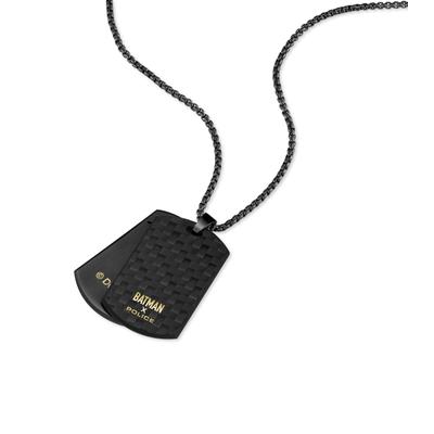 Kette mit Anhänger POLICE "Bat-Shield Dog Tag Batman", schwarz (schwarz, gelbgoldfarben), Halsketten, Herren, Carbon Edelstahl, L: 55 B: 3mm, Carbon, Edelstahl, B:3mm