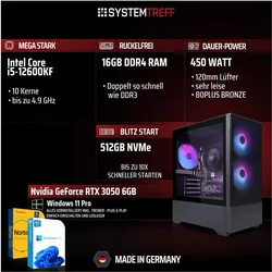 Systemtreff Multimedia PC G255302 (512 GB, 16 GB, GeForce RTX 3050), PC, Schwarz