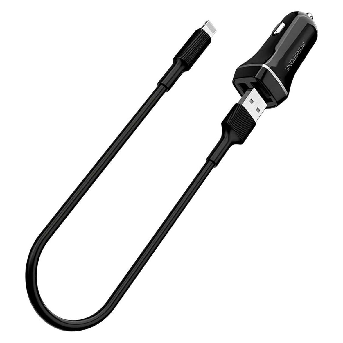 Borofone Autoladegerät BZ2 mit 2 USB-Anschlüssen + Lightning (2,4A) schwarz (BFO-BZ2-L-B)
