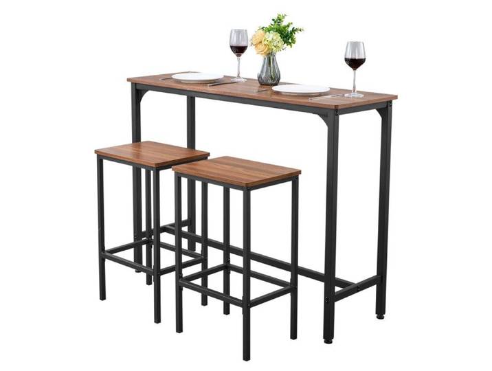 Ensemble table haute et tabourets - DUOKU - BTZ-LD-01 - Marron aspect bois - 2 places - Panneaux P2 faible émission