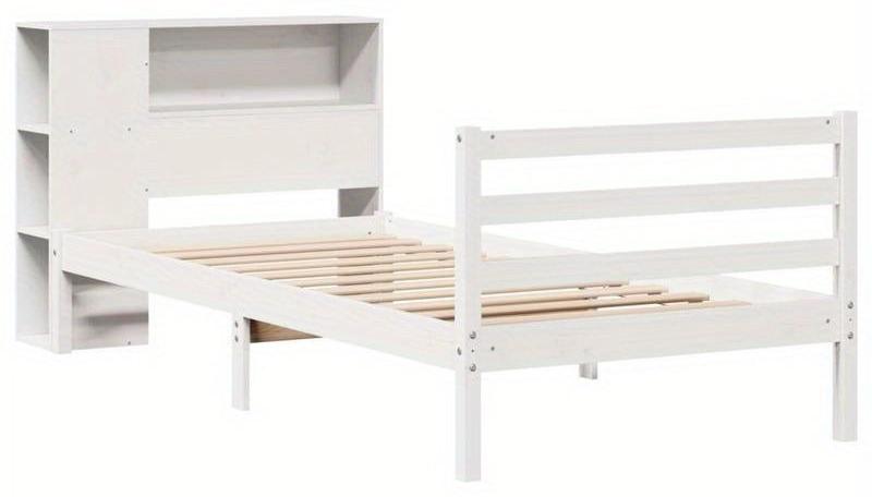 Bettgestell 90x190 cm - Weißes Holz - Einzelbett für Kinder mit integriertem Bücherregal