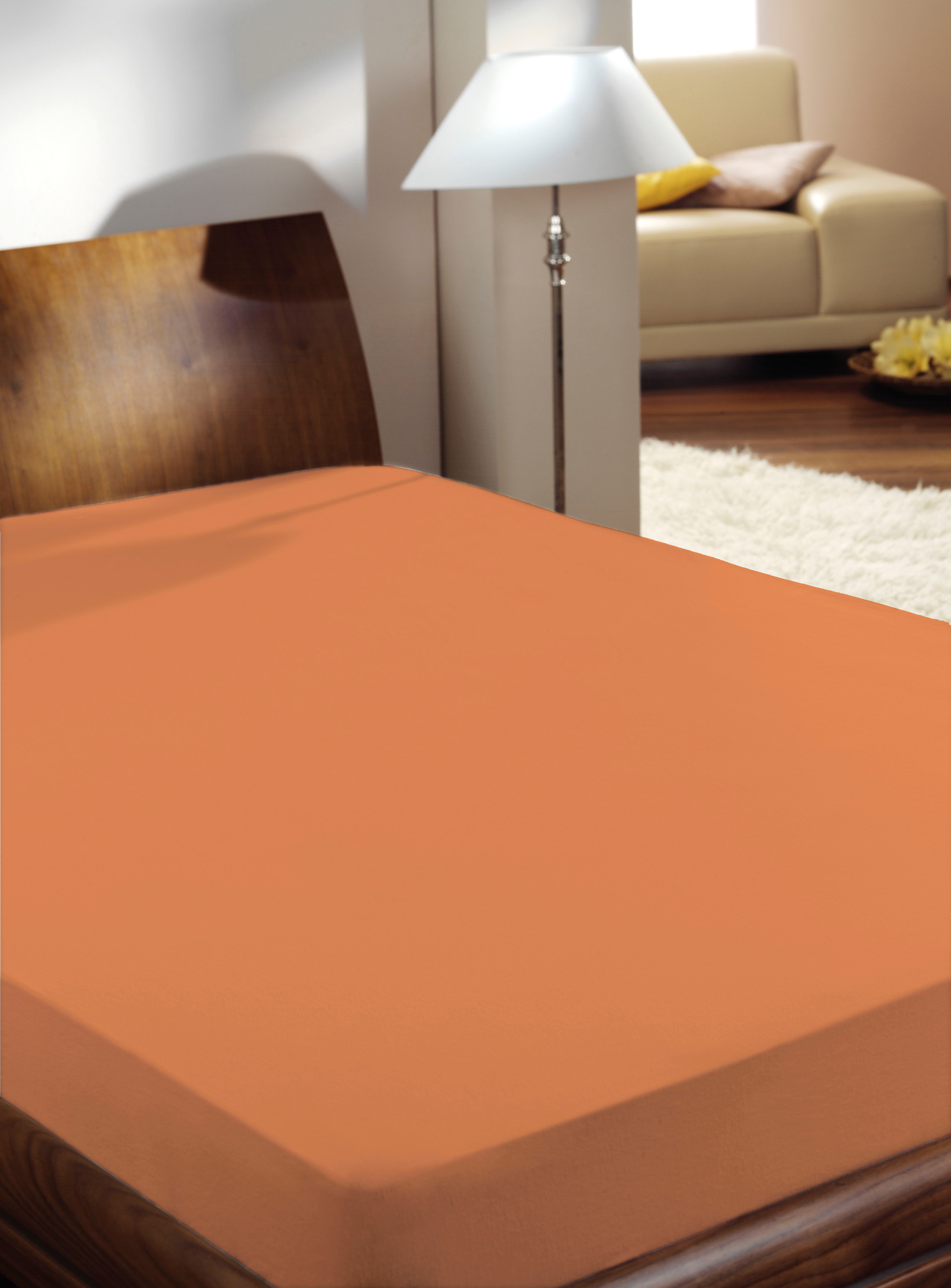 Spannbettlaken PRIMERA "Luxus-Satin", orange, B:100cm L:200cm, Satin, Obermaterial: 100% Baumwolle, Bettlaken, Spannbettlaken, in hochwertiger Qualität