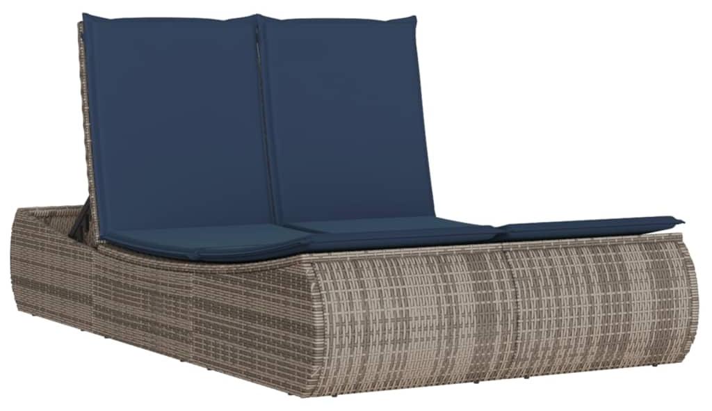 Doppel-Sonnenliege mit Kissen Grau Poly Rattan