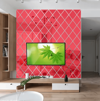 Inspire Curations 3D Rhombus Acrylic Mirror Wall Sticker Set red 100x100cm 58pcs