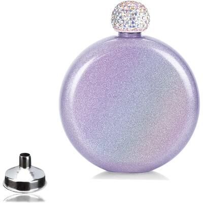 Inspire Daily Merch Stainless Steel Hip Flask For Women Chic Portable Wine Alcohol Flask With Rhinestone Cap purple