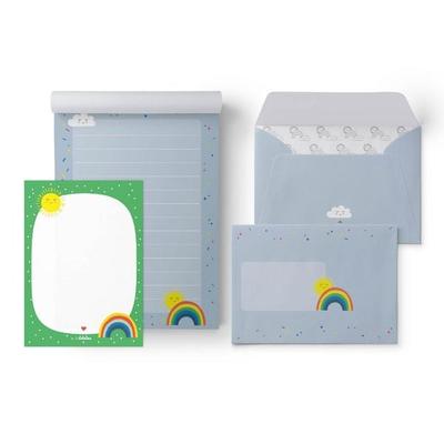Liniertes Briefpapier-Set für Kinder: Regenbogen (für Mädchen/ Jungen, bunt)