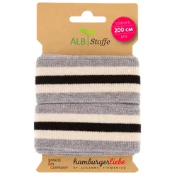 Albstoffe Bio-Band "Stripe Me Glam", grau/ecru/schwarz, 2 m