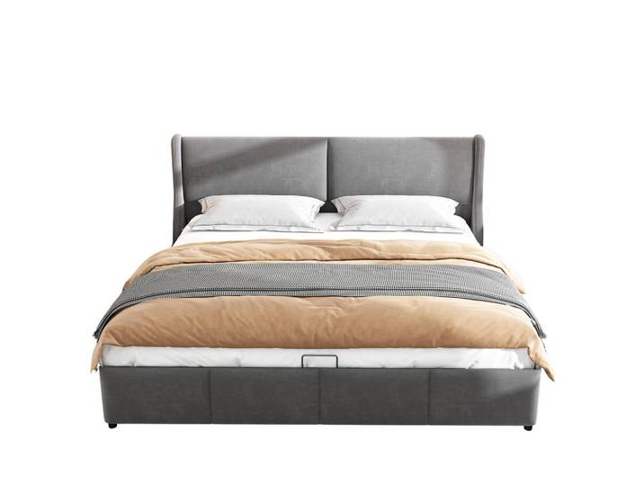 Okwish Polsterbett 160/200 cm grau mit hydraulischem Bettkasten, Grau, 160x200 cm, Schlafzimmer, Betten, Polsterbetten