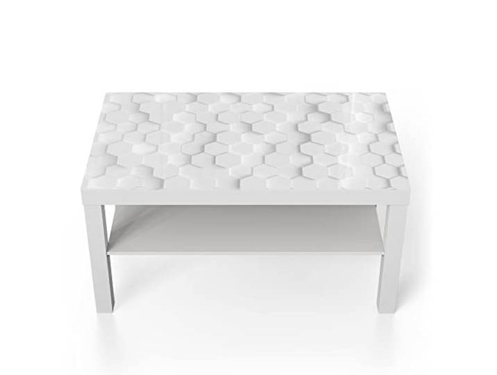 DEQORI Glastisch weiß groß 90x50 cm Motiv 3D-Wabenmuster ausgefallener Beistelltisch aus Glas Hochglanz Couchtisch fürs Wohnzimmer moderner Couch Tisch mit Design