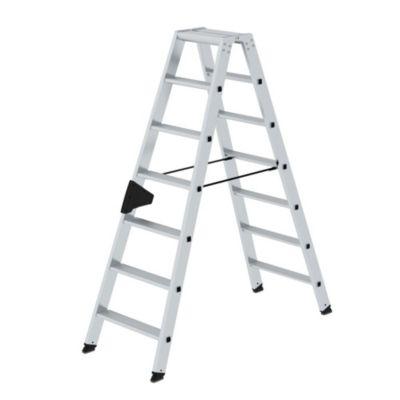 Munk Aluminium-Stufen-Stehleiter, Rechteckrohr-Holme, konische Holmführung, nivello® Leiterschuhe, ergo-pad® Griffzone, bis 150 kg, 14 Stufen