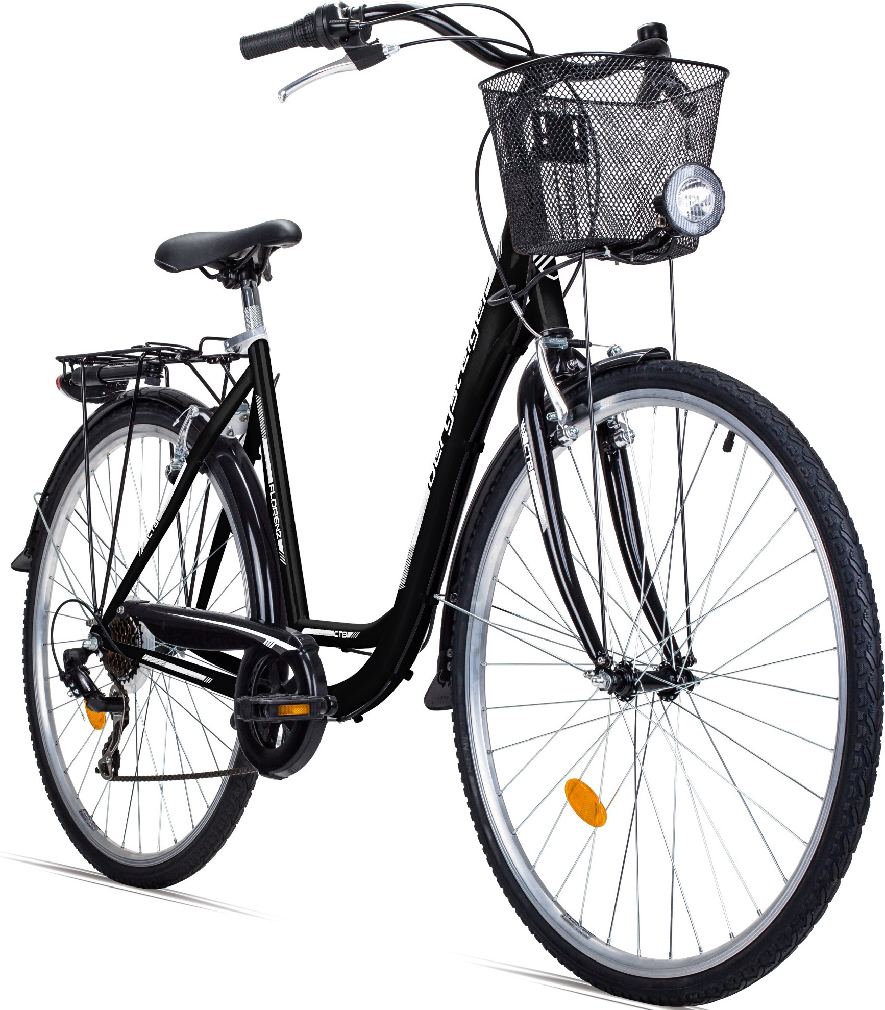 Bergsteiger Florenz 28 Zoll Damenfahrrad, ab 160 cm, Korb, Fahrrad-Licht, Shimano 7 Gang-Schaltung, Standlichtfunktion, Damen-Citybike, Damenrad im Retro-Design