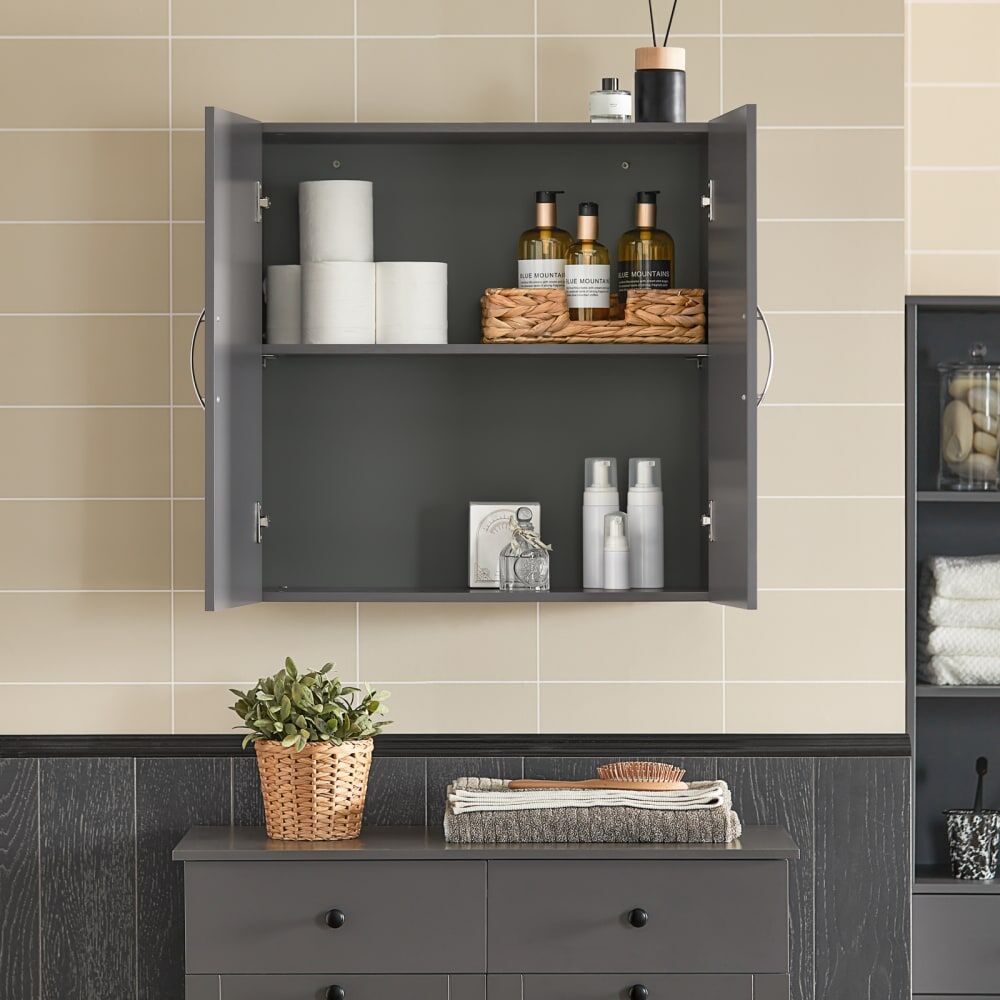 SoBuy Meuble haut 2 portes effet bois gris Gris 60x60x30cm